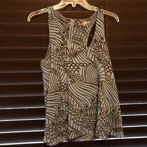 Blue embroidered tank with zipper detail